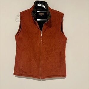 Wooly Bully Velvet Suede Quilted Full Zip Vest faux fur‎ trim orange size small
